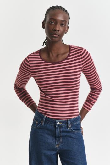 TRIČKO GANT SLIM STRIPED RIBBED LS T-SHIRT PLUM WINE