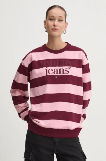 Bavlněná mikina Tommy Jeans dámská, vínová barva, vzorovaná, DW0DW19041