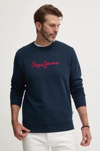 Bavlněná mikina Pepe Jeans NEW JOE CREW pánská, tmavomodrá barva, s aplikací, PM582715