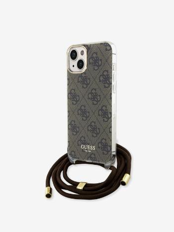 Guess IML 4G Printed Crossbody Popruh Zadní Kryt pro iPhone 15 Brown Telefontok Lila