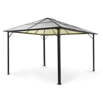 Blumfeldt Pantheon Solid Sky Ambient Solar, pavilon s střechou, 3 × 4 m, polykarbonát, hliník, osvětlený