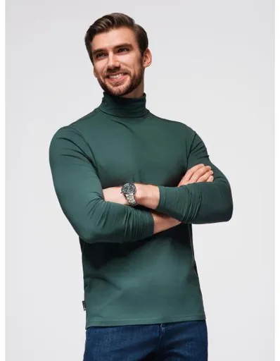 Pánský svetr s rolákem a dlouhými rukávy – tmavě zelený V7 OM-OM-LSCL-0130