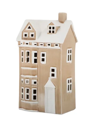 Béžový antik keramický domek na svíčku Chamonix - 13*9*25cm Chic Antique