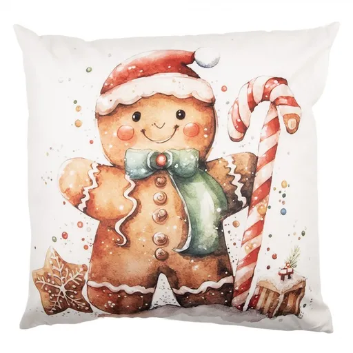 Bílý povlak na polštář s perníčkem Gingerbread - 45*45 cm KT021.434