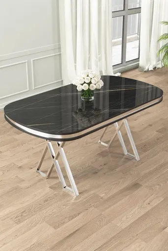 Jídelní stůl Zae - Black Marble, Chrome