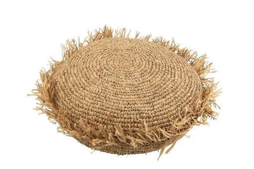 Přírodní lýkový podsedák / puf s třásněmi Raffia - Ø 62*24cm J-Line by Jolipa