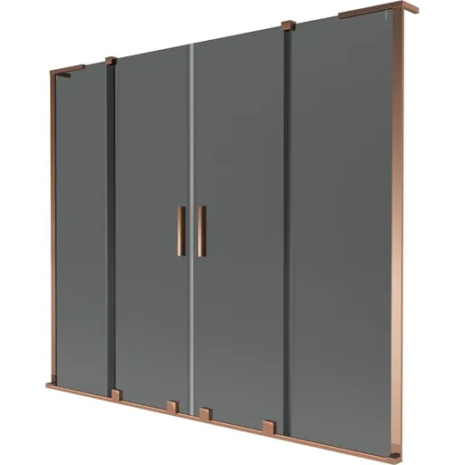 MEXEN/S Velar L Duo dvoukřídlá posuvná vanová zástěna 200 x 150, grafit, růžové zlato 896-200-003-42-60