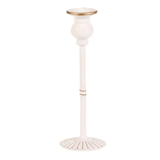 Kovový svícen na kónickou svíčku 24 cm, bílá, 24 cm