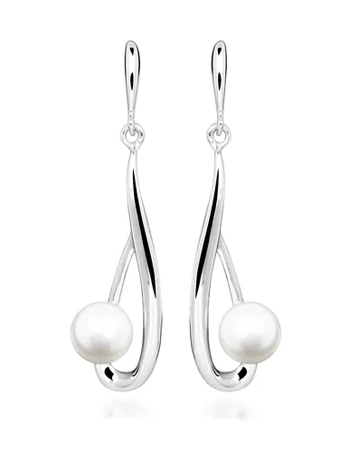 Silver Cat Stříbrné visací náušnice s pravou perlou Pearls SC612