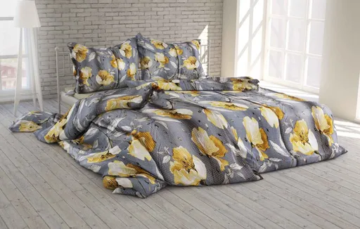 Polášek Krepové povlečení Rozkvetlá květina - Šedá / žlutá | 140 x 220 cm / 70 x 90 cm