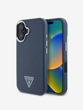 Guess PU Grained Triangle Logo Zadní Kryt pro iPhone 16 Blue Telefontok Lila