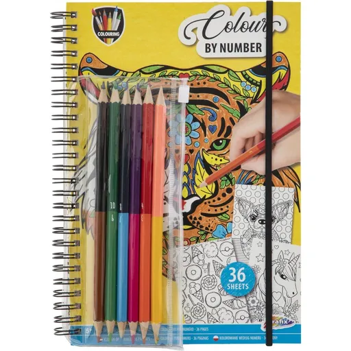 Kroužkový blok vymalovánek podle čísel s pastelkami