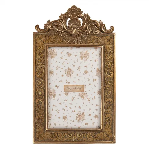 Zlatý antik fotorámeček s květy a ornamenty - 14*2*24 cm / 10*15 cm Clayre & Eef