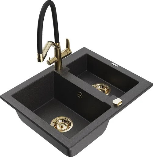 MEXEN/S Carlos granitový dřez 1.5 včetně baterie Duo, černá kropenatá 6518-76-671701-57-G