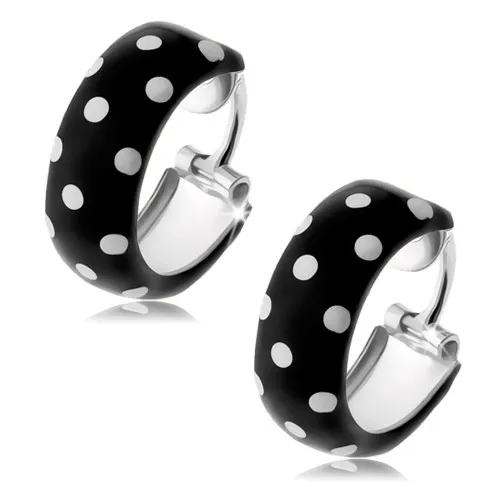 Kruhové náušnice, stříbro 925, černá glazura s bílými tečkami