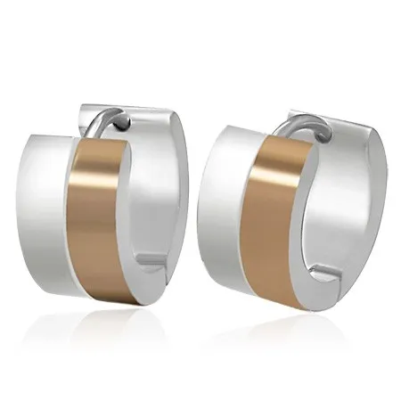 Ocelové kloubové náušnice - kroužky měděno-stříbrné barvy