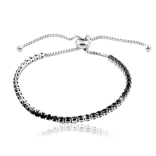 Ocelový náramek stříbrné barvy, linie kulatých černých zirkonů