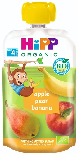 HiPP BIO 100% ovoce Jablko-Hruška - Banán od uk. 4. měsíce, 100 g (9062300433743)