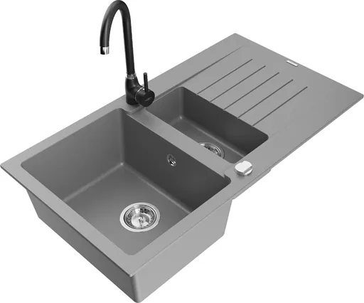 MEXEN/S Matias granitový dřez 1.5 s odkapávačem včetně baterie Telma, šedá 6502-71-670200-70