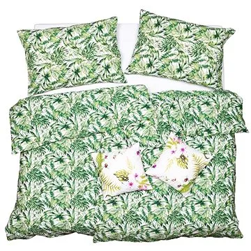 SCANquilt povlečení KREP jungle bílozelená (32903)