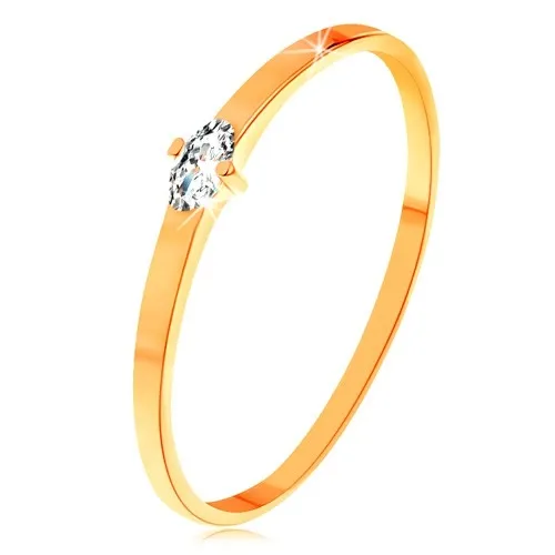 Prsten ve žlutém 14K zlatě - čirý zrníčkovitý zirkon, úzká hladká ramena - Velikost: 48