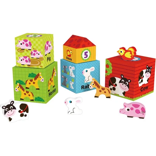 Tooky Toy Dřevěná skládací kostky farma