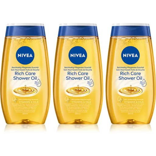 NIVEA Natural Caring sprchový olej pro suchou pokožku 3 x 200 ml