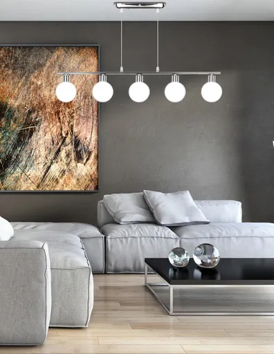 Závěsná lampa s chromovým kulovým stínidlem 5xG9 Oden