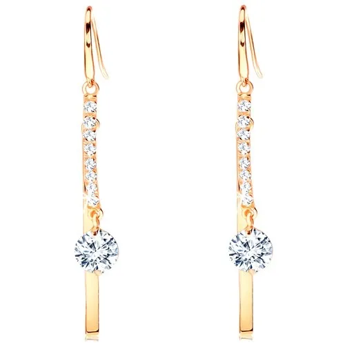 Zlaté náušnice 585 - zirkonový a hladký oblouk, kulatý zirkon čiré barvy