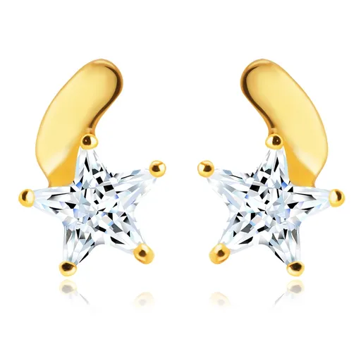 Puzetové náušnice ze 14K žlutého zlata - kometa z čirého zirkonu, lesklý ocas