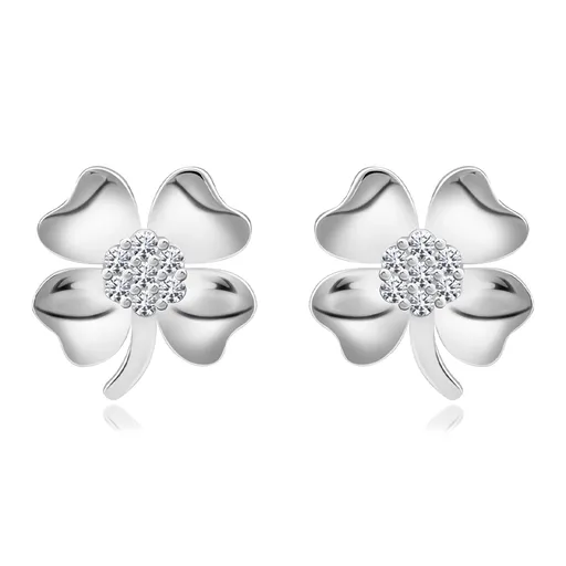 Stříbrné náušnice 925 - květiny s čirým zirkonem uprostřed