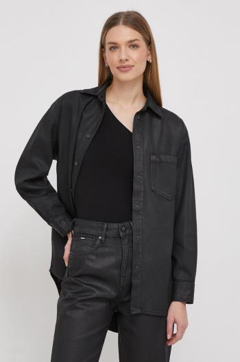 Košile Pepe Jeans ALIX COATED černá barva, relaxed, s klasickým límcem, PL304729