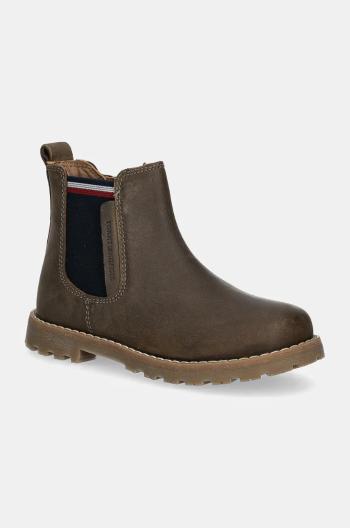 Dětské kožené zimní boty Tommy Hilfiger zelená barva, T1X5-33700