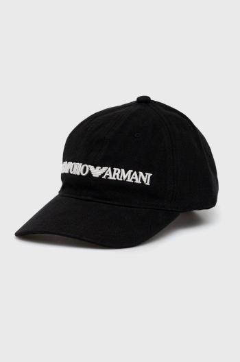 Bavlněná čepice Emporio Armani černá barva, s aplikací