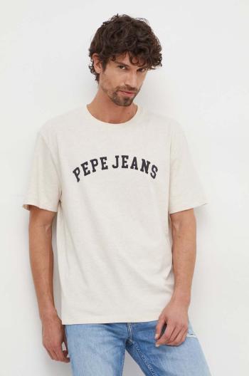 Bavlněné tričko Pepe Jeans CHENDLER béžová barva, s potiskem, PM509224