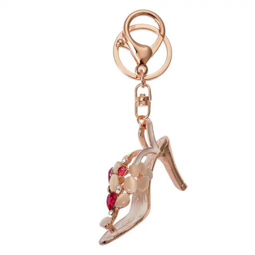Zlatý kovový přívěšek na klíče s kamínky pantoflíček - 3*4*7 cm JZKC0168
