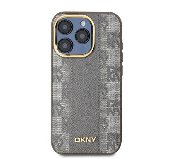 DKNY PU Leather Checkered Pattern iPhone 15 Pro Max MagSafe tok, bézs