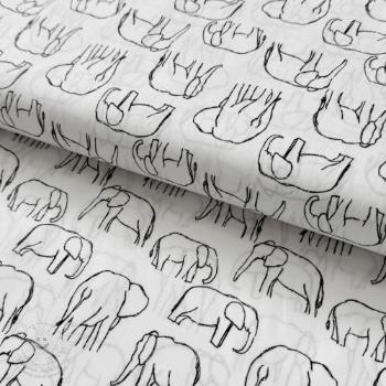 Bavlněná látka Elephants line Art Snoozy white