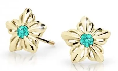Cutie Jewellery Dětské kytičkové náušnice ze žlutého zlata C2238-30-X-1 světle zelená