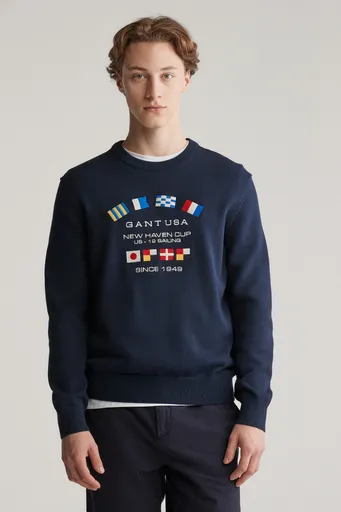 SVETR GANT NAUTICAL FLAGS C-NECK EVENING BLUE