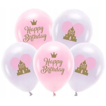 Balónky latexové ECO Happy Birthday Princess mix 33 cm 5 ks