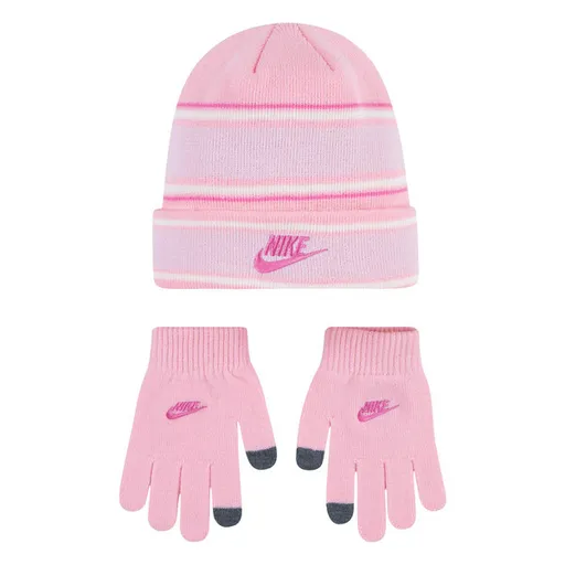 Nike multi stripe beanie set os