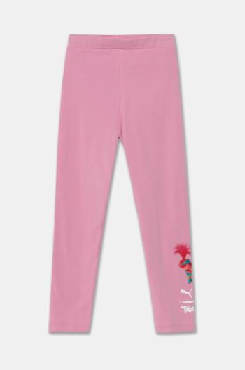 Dětské legíny Puma X TROLLS High Waist Leggings růžová barva, s potiskem, 627662