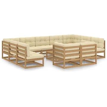 12dílná zahradní souprava s poduškami medově hnědá borovice , 3077272 (3077272)