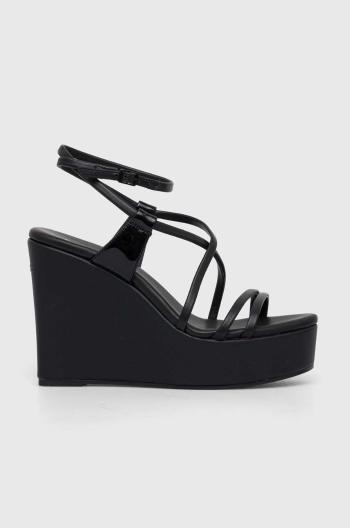 Kožené sandály Calvin Klein WEDGE černá barva, HW0HW01952