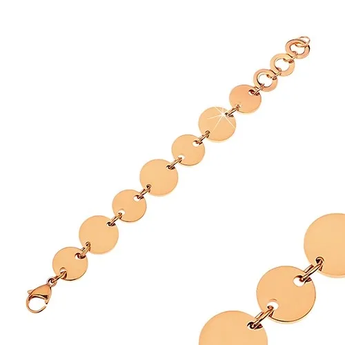 Náramek z chirurgické oceli s velkými a malými kruhy, měděná barva