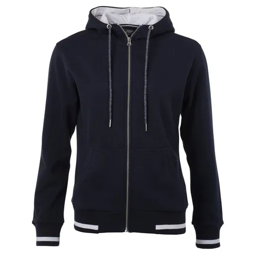 James & Nicholson (Daiber) Dámská mikina na zip s kapucí Club JN775 - Tmavě modrá / bílá | XL