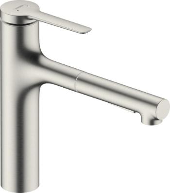 Drezová batéria Hansgrohe Zesis M33 s vyťahovacou spŕškou, 2 prúdy nerez 74822800