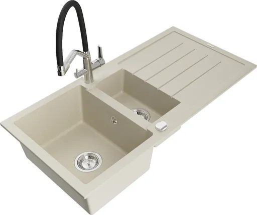 MEXEN/S Andres granitový dřez s odkapávačem včetně baterie Duo, béžová 6515-69-671701-07