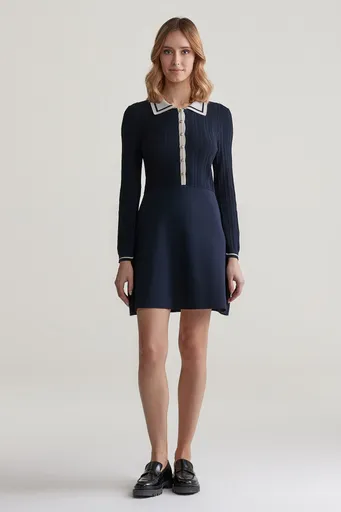 ŠATY GANT CONTRAST RIBBED KNITTED DRESS EVENING BLUE
